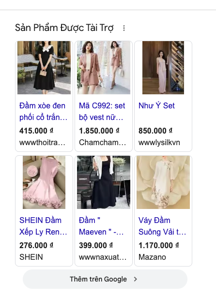 Quảng cáo Google Shopping với 6 sản phẩm thời trang được tài trợ