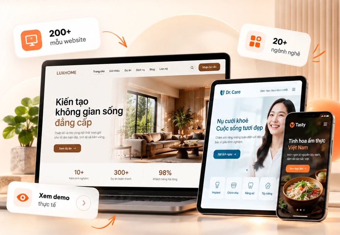 Kho giao diện website đa ngành nghề trên laptop, tablet và điện thoại